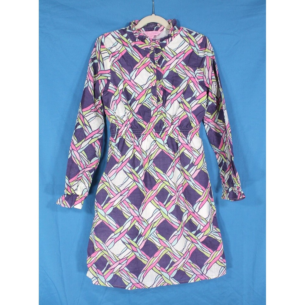 LILLY PULITZER Girl's TWILL Purple/Multi INTERLOCK ROPE PATTERN Shirt Dress 10
